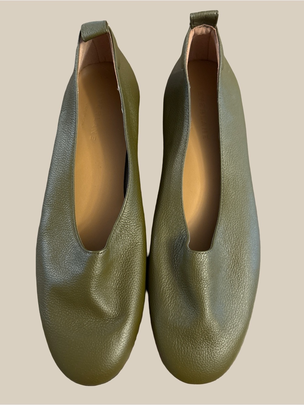 Everlane Womens The Day Glove Ballet Flats Pebbled Italian Leather Birch Green 7